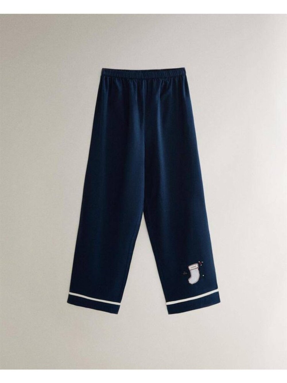 Zara Home pj Pants womens Blue Christmas Pajama Large Embroidery 9674/117 NWOT